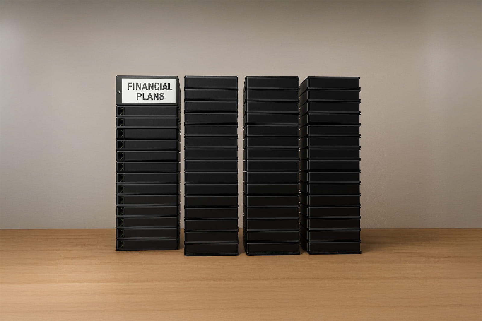 tall stack of financial plans